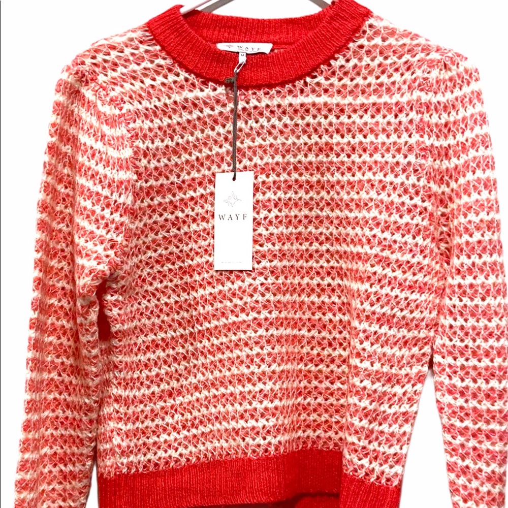 Wayf NWT. Sz Medium. Mini stripe crocheted sweater. Soft.